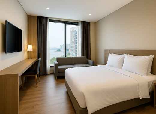 Standard room interior view at Best Western Haeundae Hotel with city and partial ocean scenery.