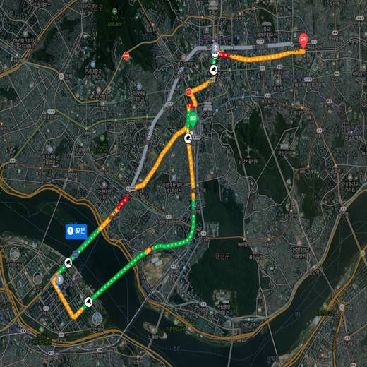 Seoul city travel course showing the route from Seoul Station to The Hyundai Seoul in Yeouido, Gwanghwamun Cheonggye Plaza, and Cheonggyecheon night walk