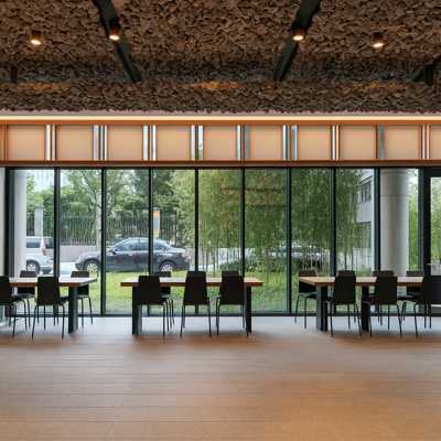 Sotetsu Hotels The Splaisir Seoul Myeongdong lounge with large glass windows and modern seating area in central Seoul hotel