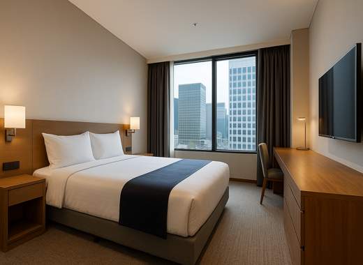 Modern room with city view at Stanford Hotel Myeongdong in Seoul
