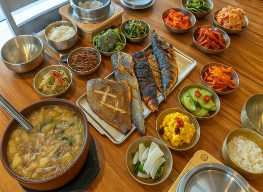 Traditional Korean grilled fish set at Baeknyeon Godungeo 1750 near Bukhansan Sky Trail, Seoul