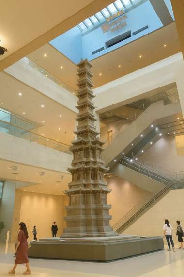Stone pagoda inside the National Museum of Korea, part of the National Museum of Korea travel course showcasing Korean history and architecture