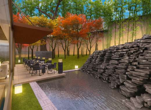 Royal Hotel Seoul garden terrace with autumn trees and clear weather