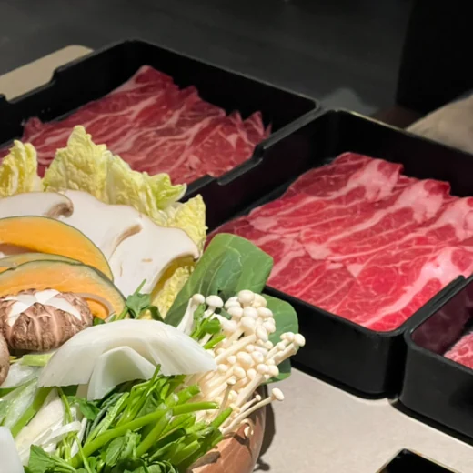 apgujeong food – shabu-shabu set with sliced beef and fresh vegetables