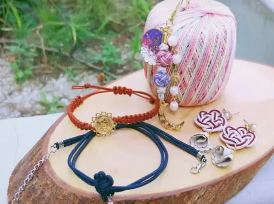 Handmade Korean traditional accessories displayed during Bukchon Traditional Craft Experience, showing decorative knotting and ornaments