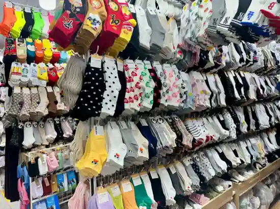 Dongdaemun wholesale market beginner guide: colorful socks display in a Dongdaemun market shop (Seoul, Korea)