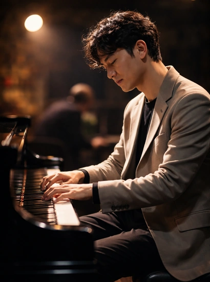 BUSAN JAZZ PORT pianist performing on stage at Space Wonji in Yeongdo, Busan