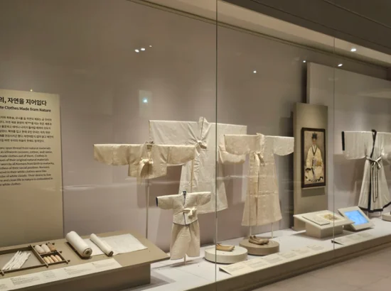 Traditional white hanbok on display at the National Folk Museum of Korea
