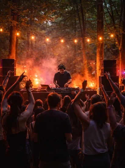 THE AIR HOUSE 2026 tickets — audience on Nami Island watching an electronic music DJ and enjoying the show