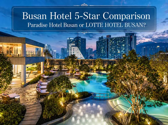 LOTTE HOTEL BUSAN outdoor pool with city skyline view at dusk