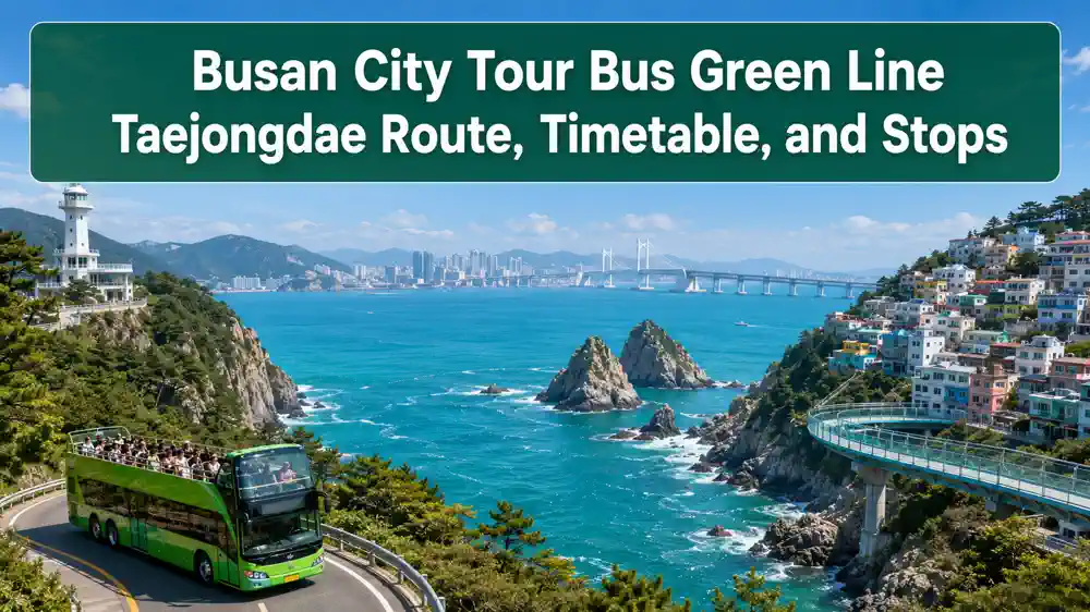 Busan City Tour Bus Green Line traveling along the coastal Taejongdae route