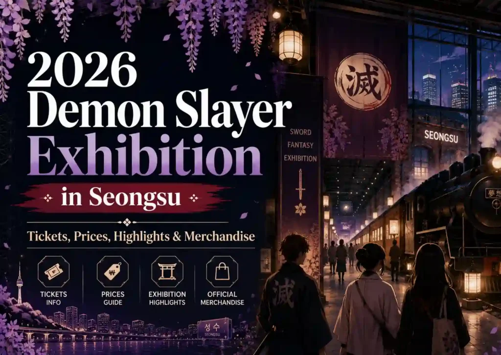 2026 Demon Slayer Total Concentration Exhibition in Seongsu with ticket prices, exhibition highlights, and merchandise information.
