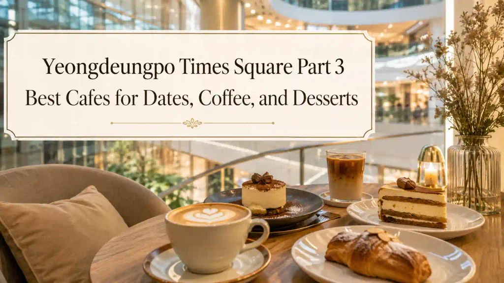 Yeongdeungpo Times Square cafes with coffee, cakes, pastries, and desserts for a relaxing date in Seoul.