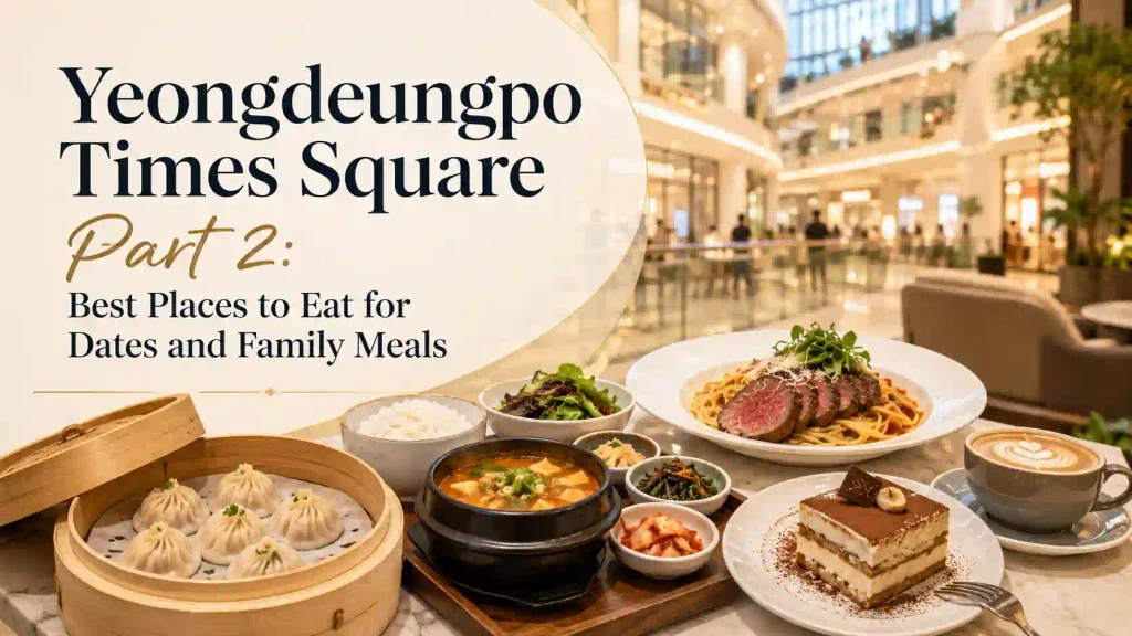 Yeongdeungpo Times Square restaurants with dim sum, Korean food, pasta, dessert, and coffee for dates and family meals.