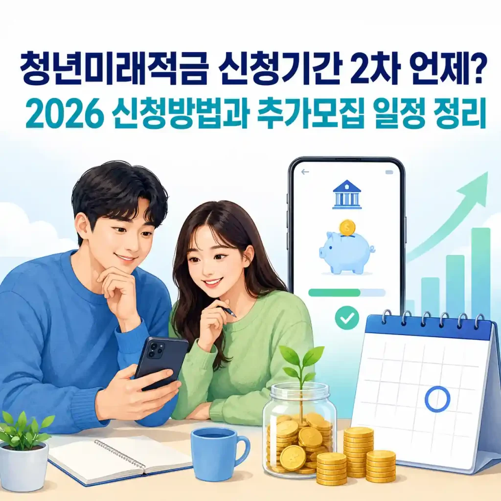 청년미래적금 신청기간과 2차 추가모집 일정을 확인하는 청년 적금 안내 이미지
