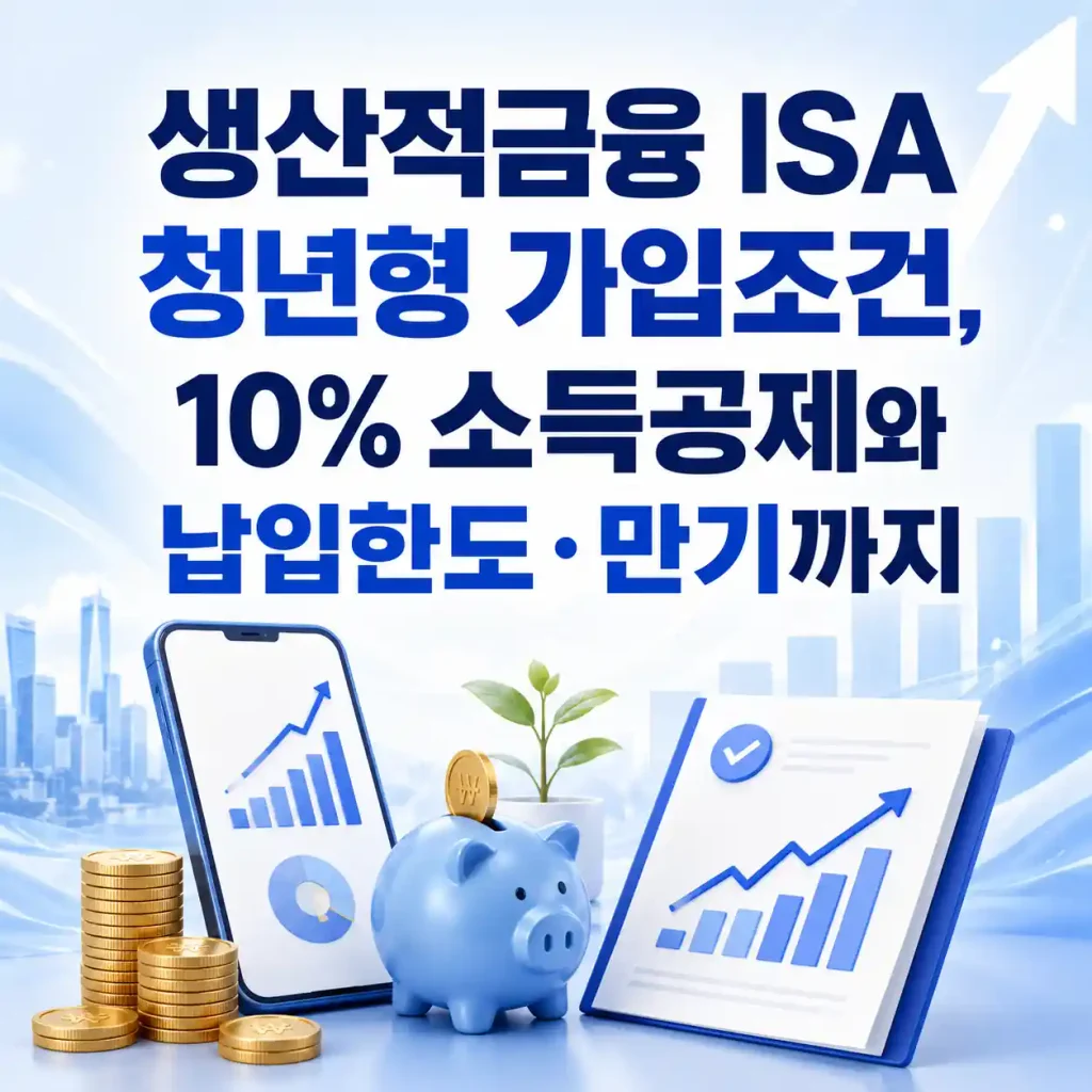 생산적금융 ISA 청년형 가입조건과 10% 소득공제, 납입한도를 정리한 이미지