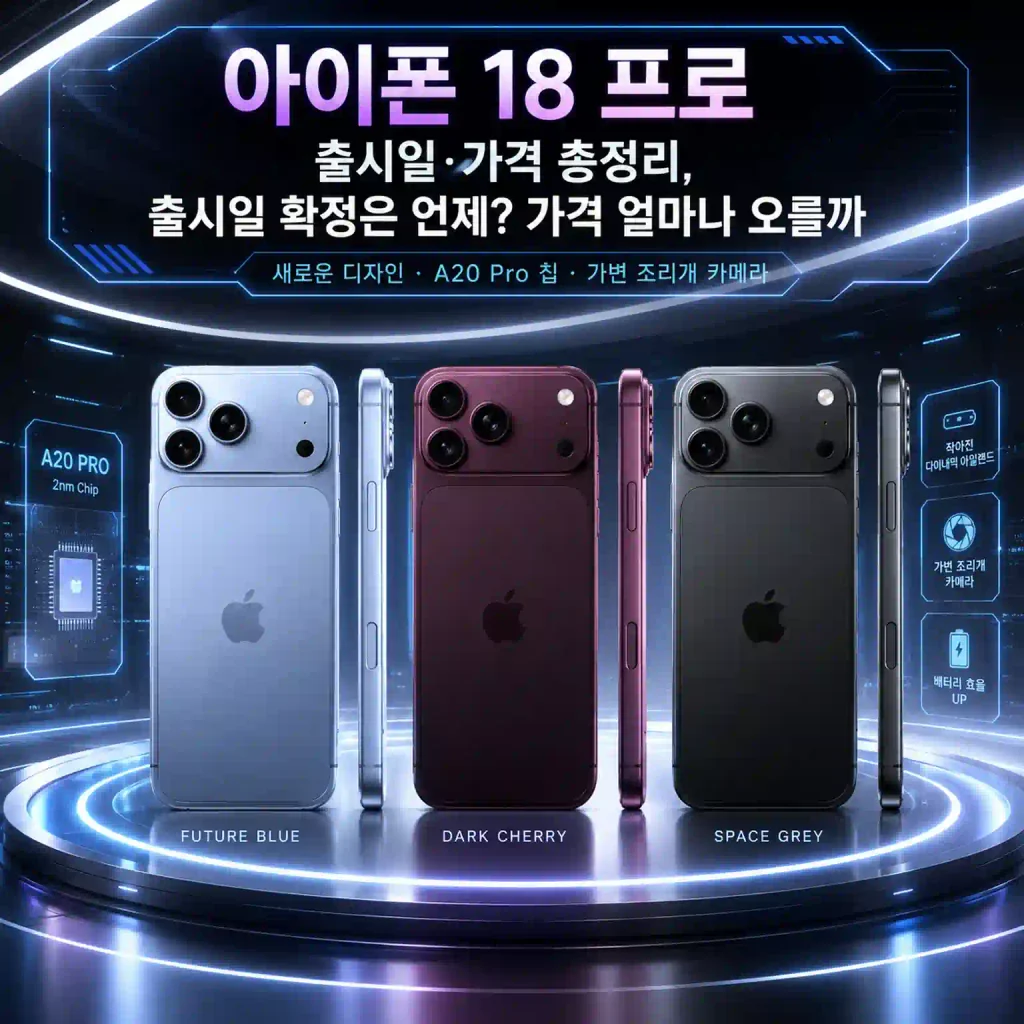 아이폰 18 프로 예상 디자인을 미래적인 분위기로 표현한 콘셉트 이미지