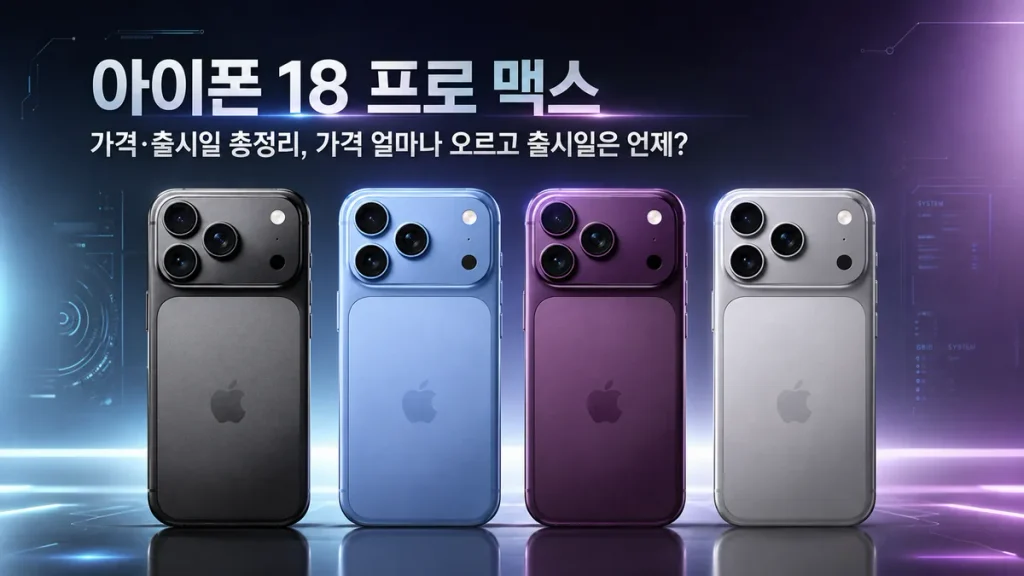 아이폰 18 프로 맥스 예상 색상과 디자인, 가격 및 출시일 정보를 보여주는 이미지