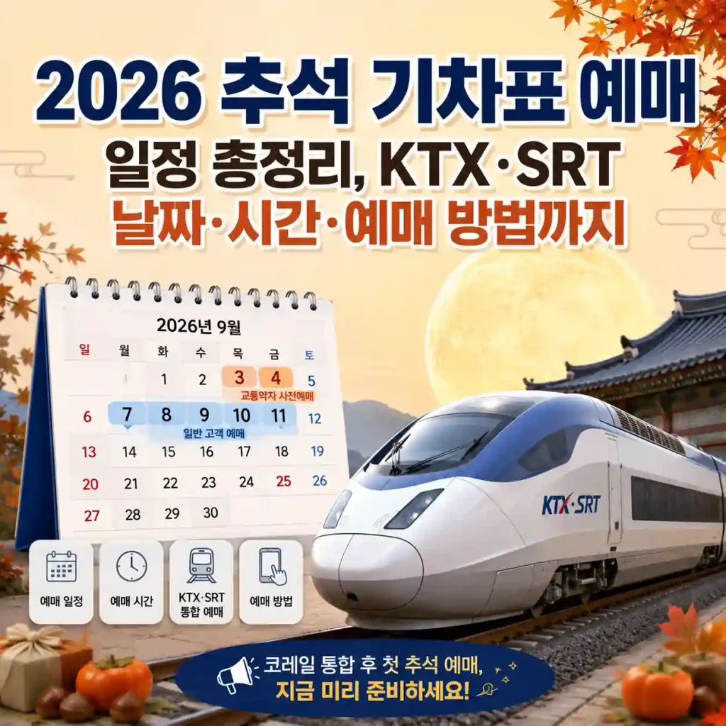 2026 추석 기차표 예매 일정과 KTX·SRT 예매 방법을 안내하는 이미지