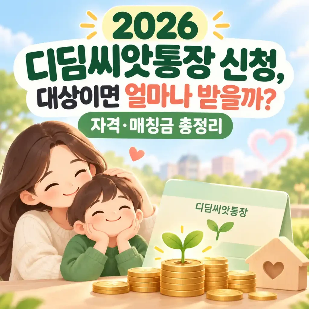 2026 디딤씨앗통장 신청 대상과 자격, 매칭금을 안내하는 이미지