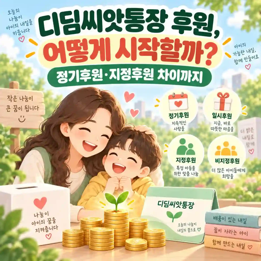 디딤씨앗통장 후원 방법과 정기후원·지정후원 차이를 안내하는 이미지