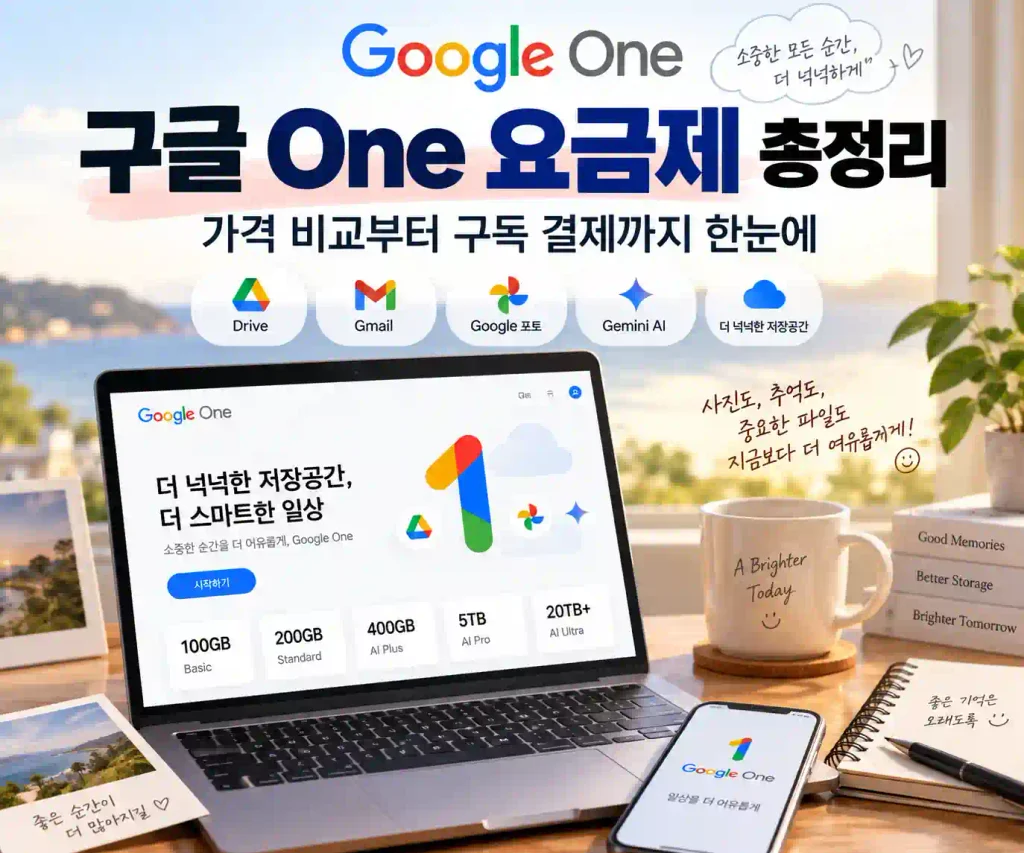 구글 One 요금제와 가격 비교, 구독 결제를 한눈에 정리한 이미지