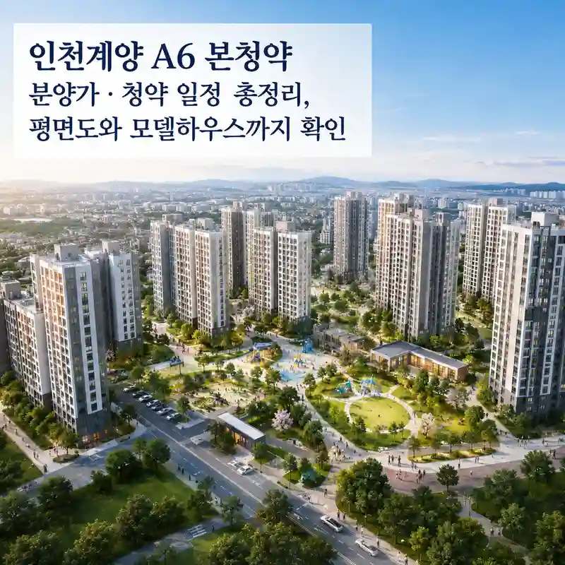 인천계양 A6 본청약 분양가와 청약 일정이 안내된 아파트 단지 조감도
