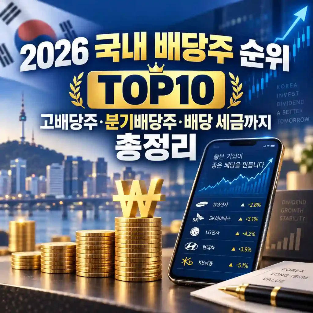 국내 배당주 순위와 고배당주, 분기배당주, 배당 세금을 정리한 이미지
