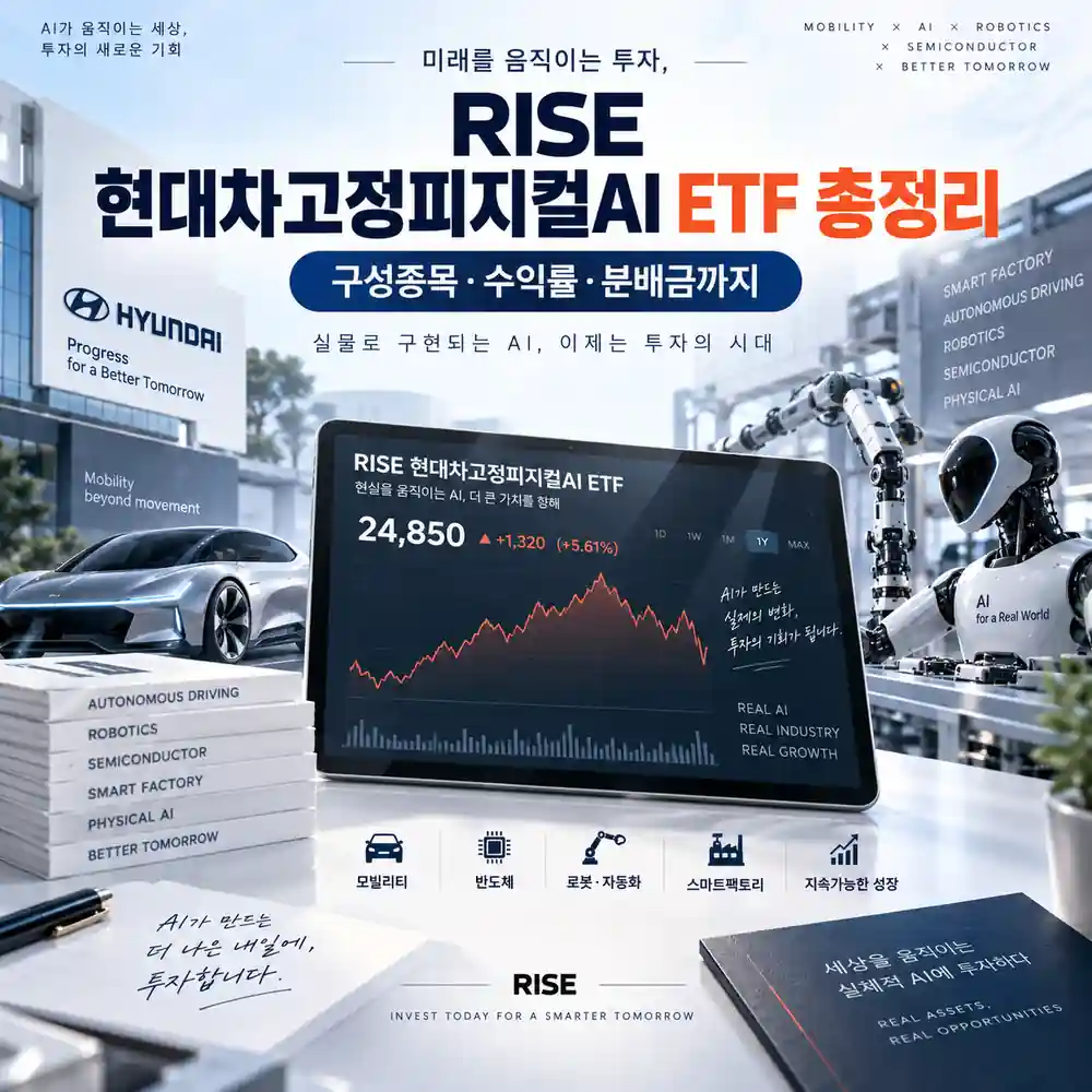 RISE 현대차고정피지컬AI ETF 구성종목과 수익률, 분배금을 정리한 이미지