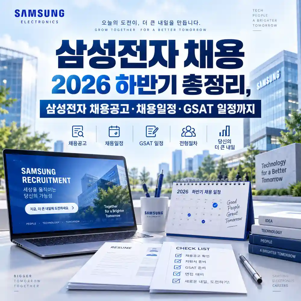 삼성전자 채용 2026 하반기 채용공고와 채용일정, GSAT 일정을 정리한 이미지