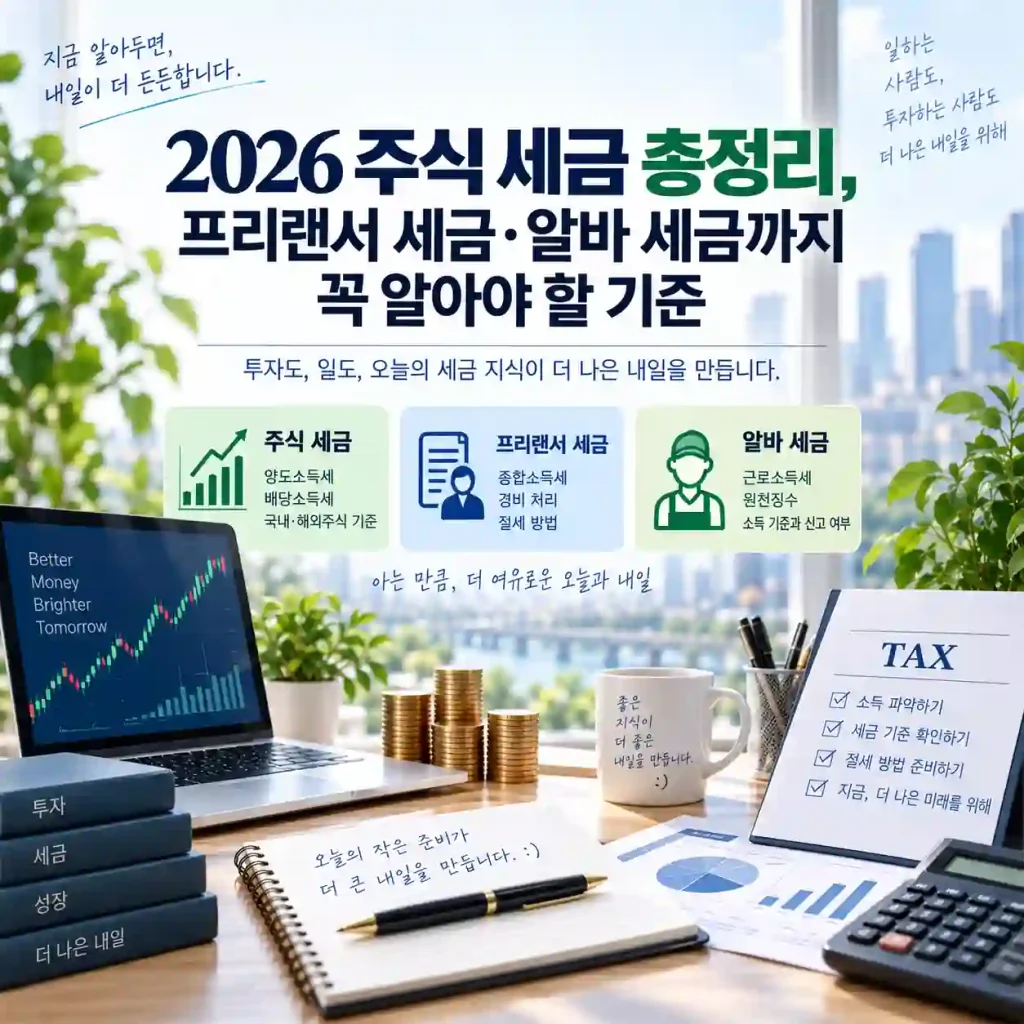 2026 주식 세금과 프리랜서 세금, 알바 세금 기준을 정리한 이미지