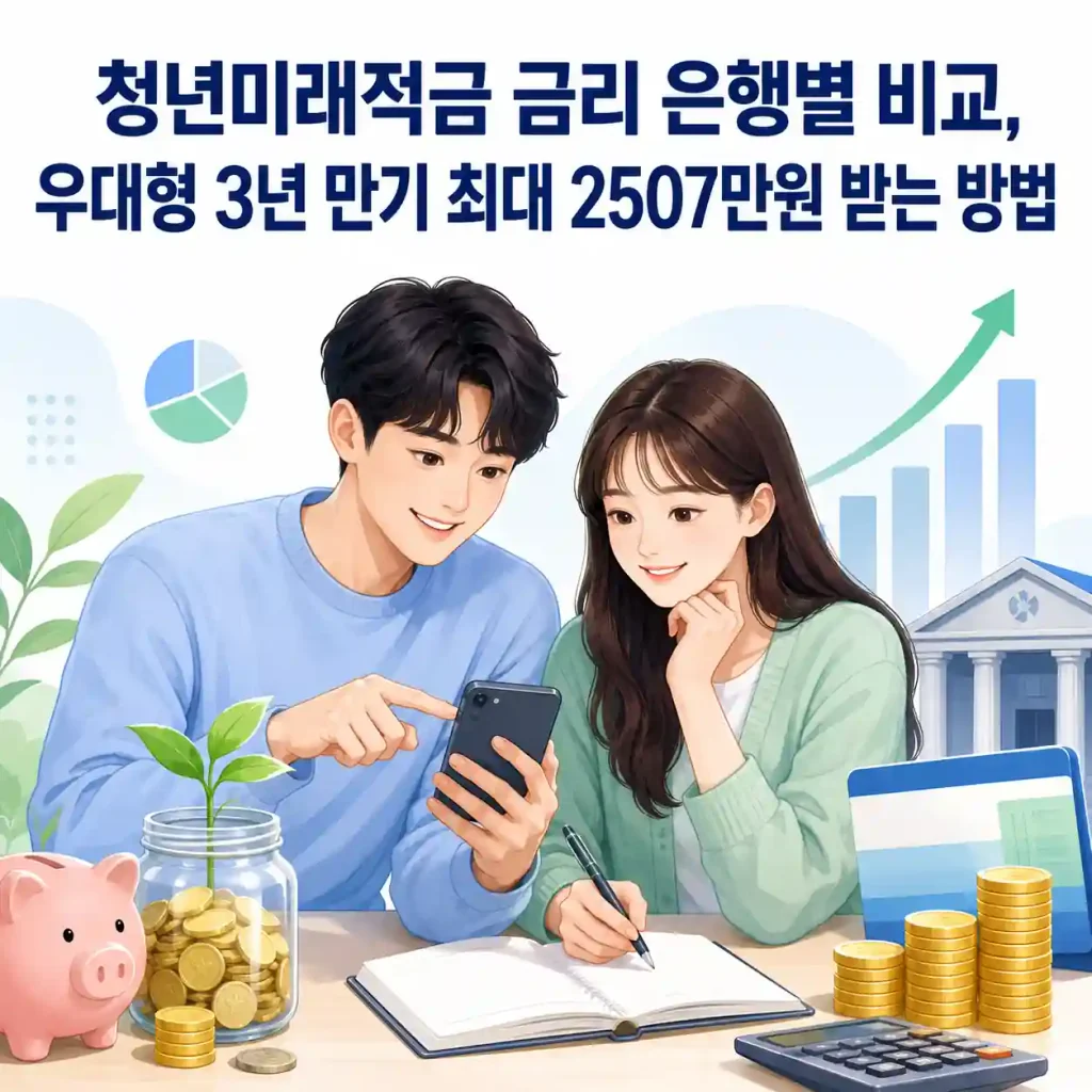 청년미래적금 금리와 은행별 우대금리를 비교하는 청년 적금 안내 이미지