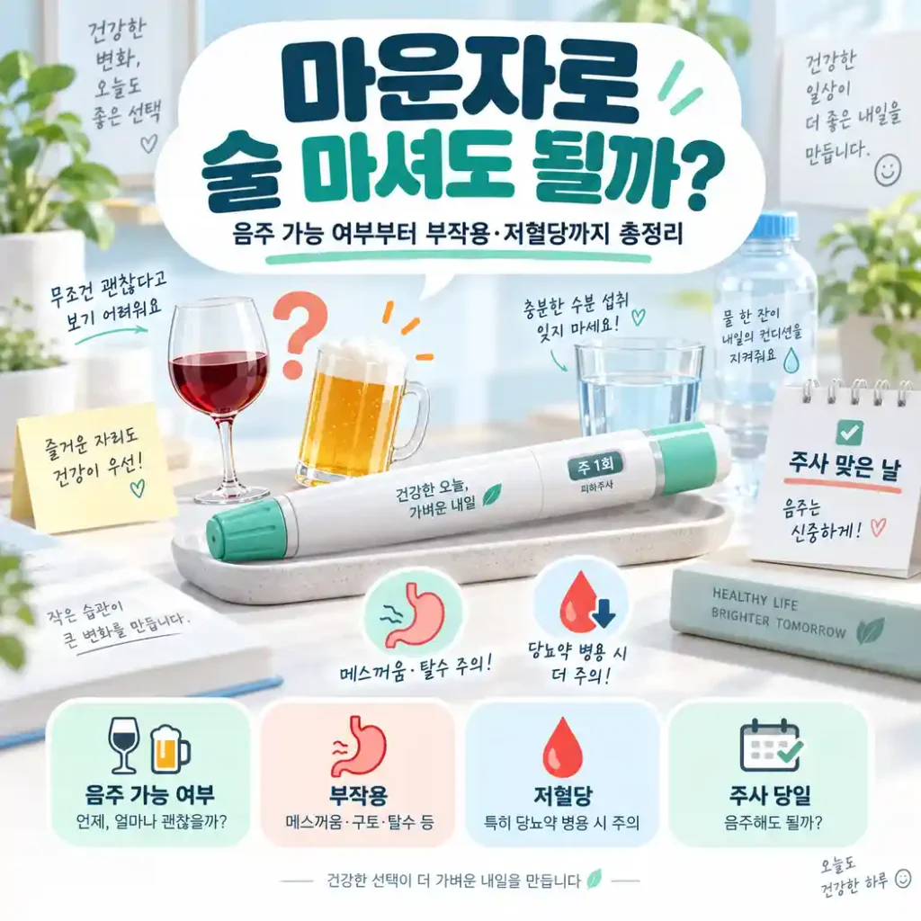 마운자로 술과 음주 시 주의사항을 정리한 이미지