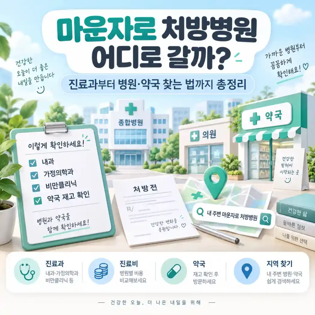 마운자로 처방병원과 진료과, 약국 찾는 방법을 정리한 이미지