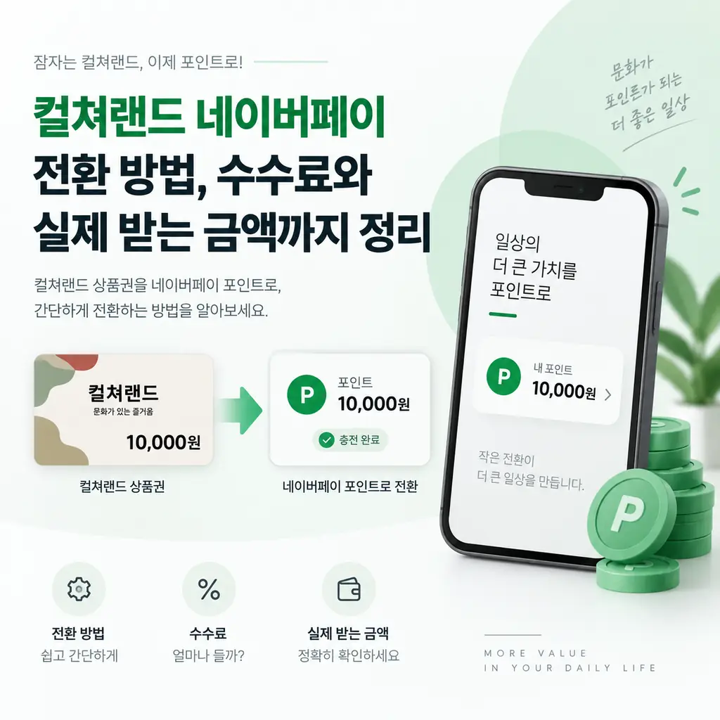 컬쳐랜드 네이버페이 전환 방법과 수수료, 실제 받는 금액을 정리한 이미지