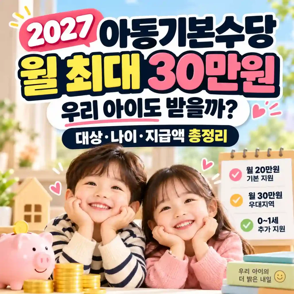 2027 아동기본수당 월 최대 30만원 대상과 지급액 안내 이미지