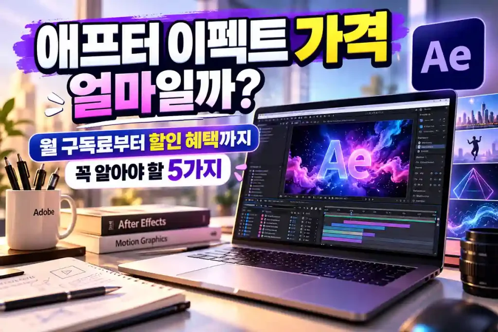애프터 이펙트 가격과 월 구독료, 할인 혜택을 소개하는 이미지