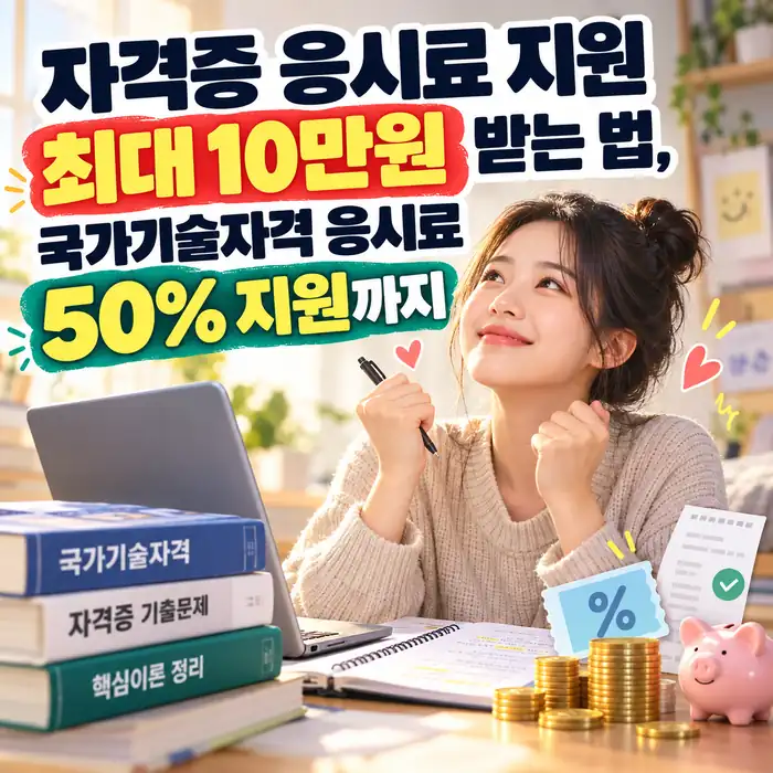 자격증 응시료 지원 최대 10만원과 국가기술자격 50% 지원 안내 이미지