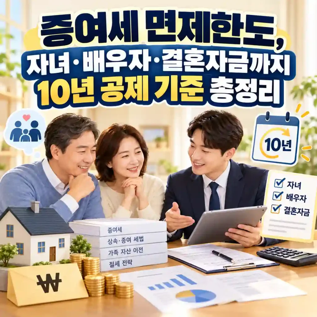 증여세 면제한도와 자녀·배우자 공제 기준을 확인하는 모습