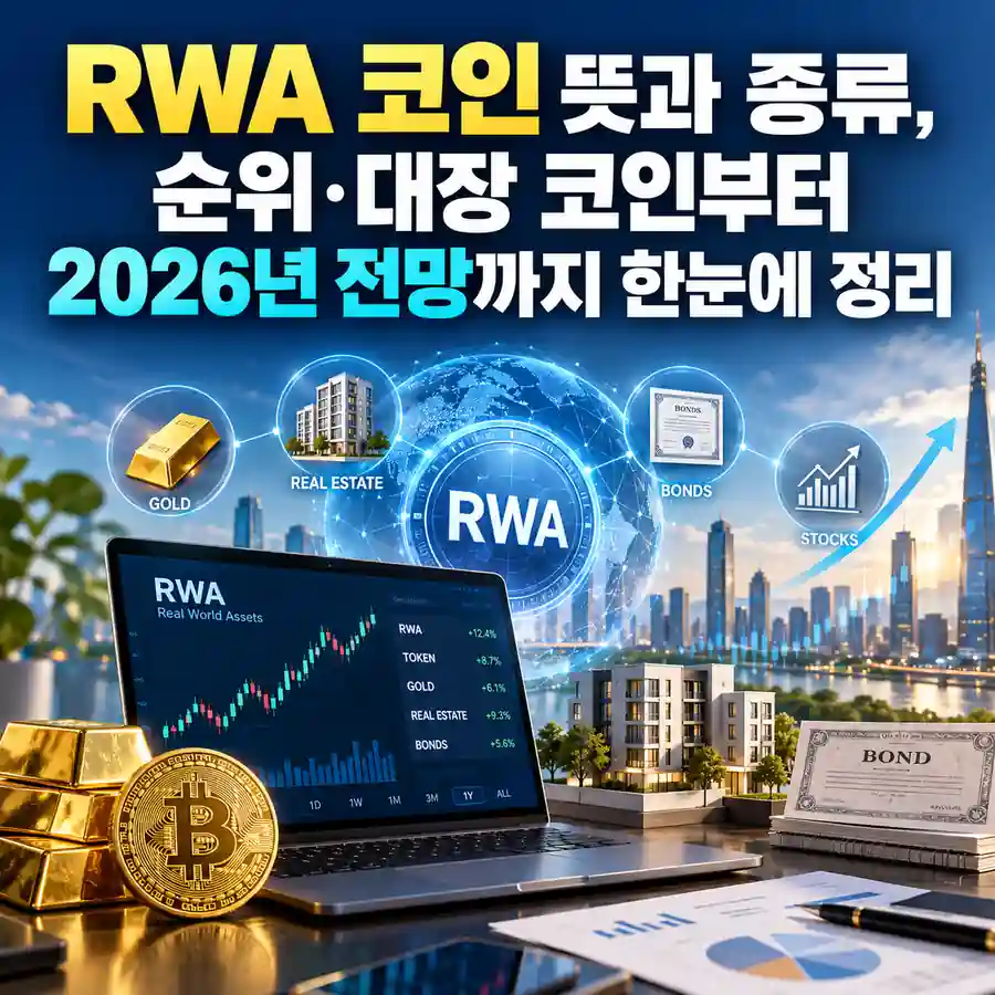 RWA 코인 뜻과 종류, 순위와 2026년 전망을 설명하는 이미지