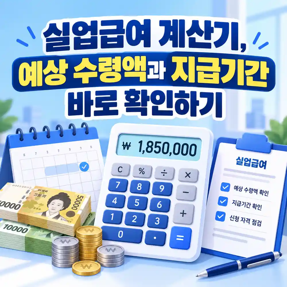 실업급여 계산기로 예상 수령액과 지급기간을 확인하는 이미지