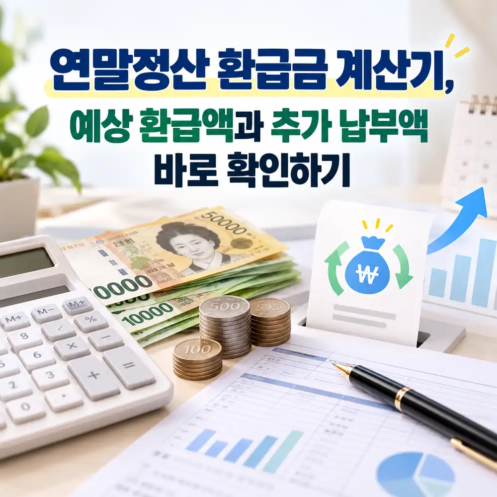 연말정산 환급금 계산기로 예상 환급액과 추가 납부액을 확인하는 이미지