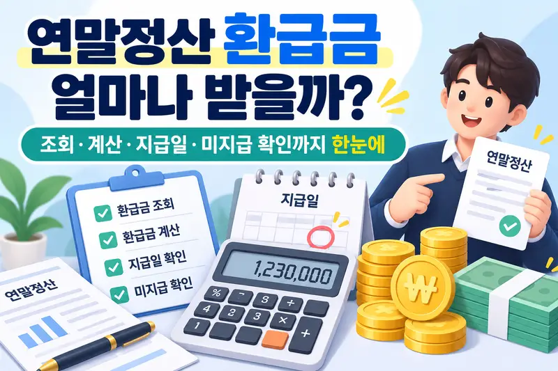 연말정산 환급금 조회와 계산, 지급일과 미지급 확인 방법을 정리한 안내 이미지