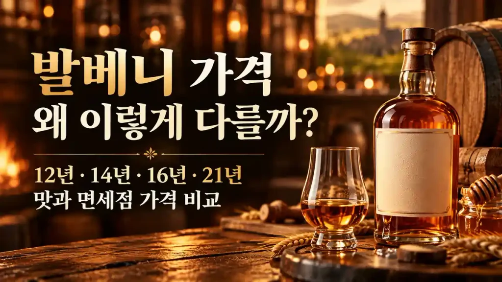 발베니 가격 비교, 12년 14년 16년 21년 숙성 연수별 맛과 면세점 가격을 소개하는 이미지