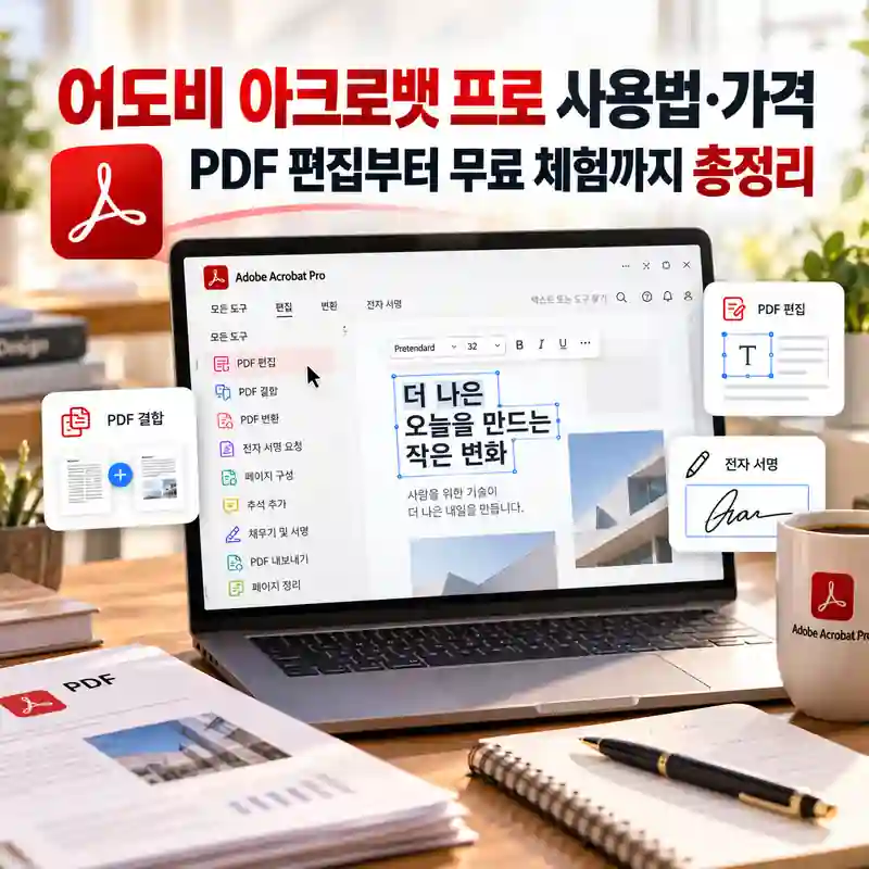 어도비 아크로뱃 프로를 활용해 노트북에서 PDF 문서의 글자를 수정하고 파일을 편집하는 모습