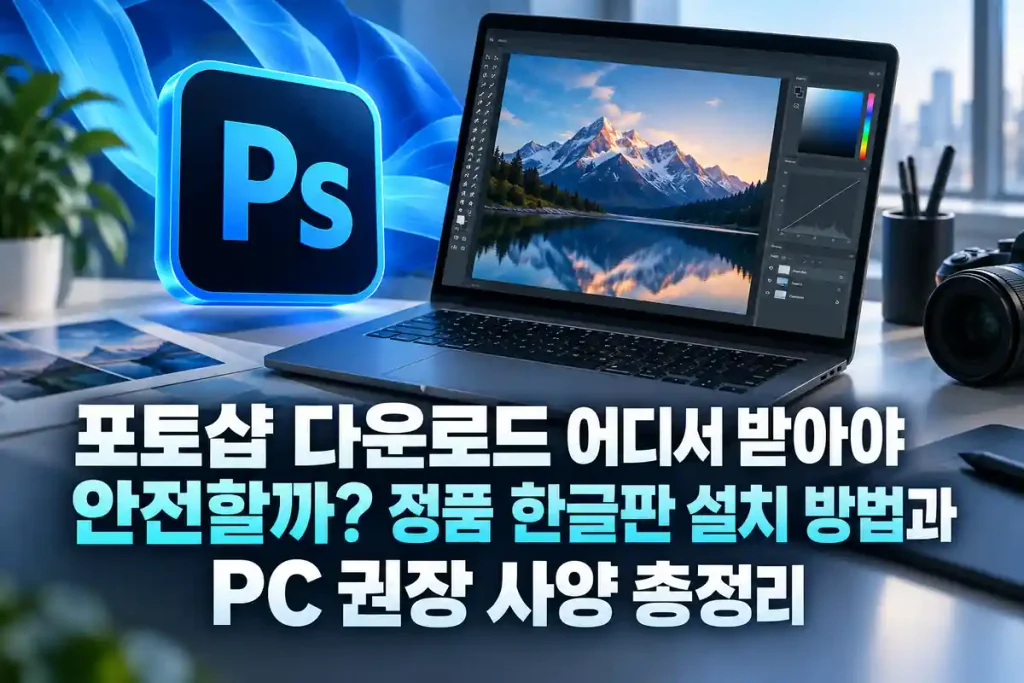 포토샵 다운로드와 정품 한글판 설치 방법, PC 권장 사양을 소개하는 이미지